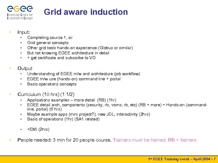 Grid aware induction • Input: • • • Output • • Completing course 1,