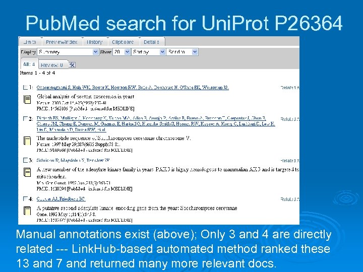 Pub. Med search for Uni. Prot P 26364 Manual annotations exist (above); Only 3