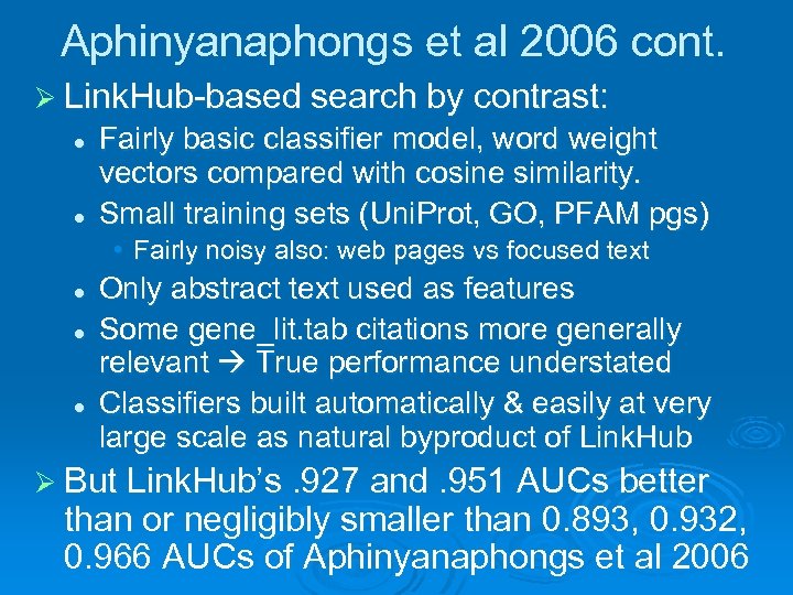 Aphinyanaphongs et al 2006 cont. Ø Link. Hub-based search by contrast: l l Fairly