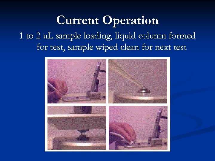 Current Operation 1 to 2 u. L sample loading, liquid column formed for test,