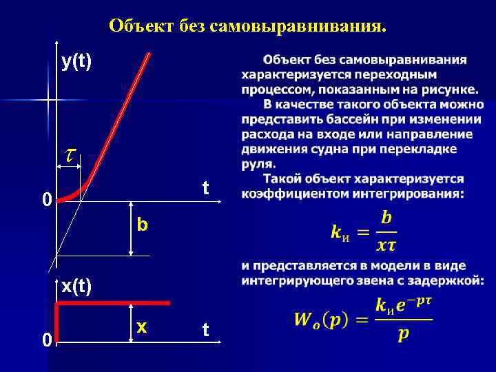 Объект без самовыравнивания. y(t) t t 0 b x(t) 0 x t 