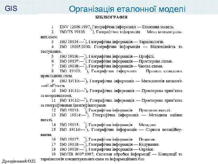 GIS Дроздівський О. П. Організація еталонної моделі 