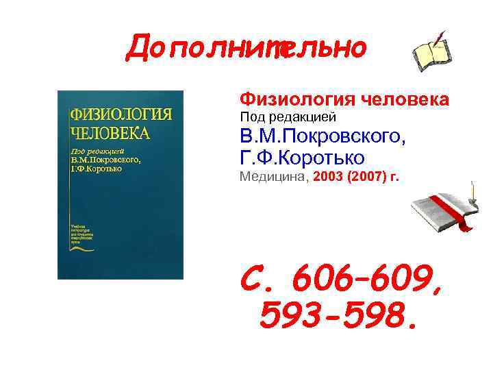 Дополнительно Физиология человека Под редакцией В. М. Покровского, Г. Ф. Коротько Медицина, 2003 (2007)