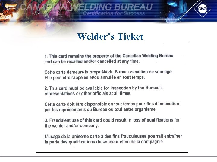 Welder’s Ticket 