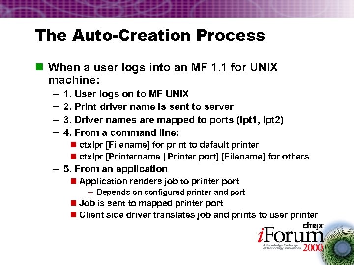 The Auto-Creation Process n When a user logs into an MF 1. 1 for