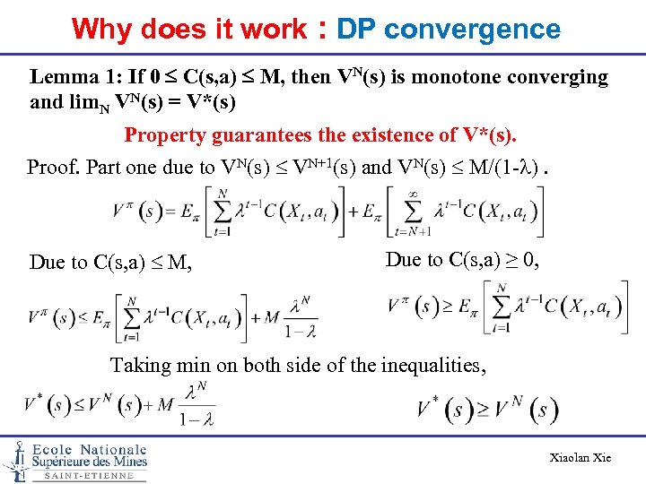 Why does it work : DP convergence Lemma 1: If 0 C(s, a) M,