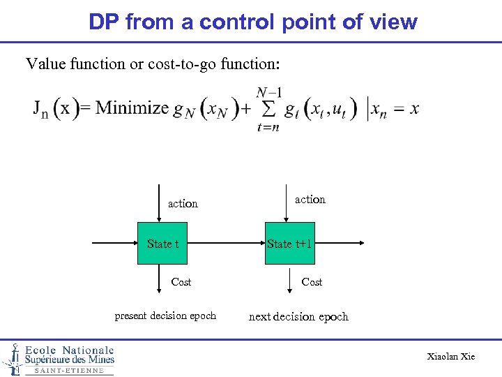 DP from a control point of view Value function or cost-to-go function: action State