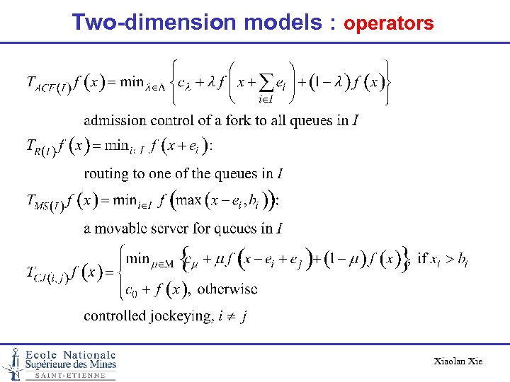 Two-dimension models : operators Xiaolan Xie 