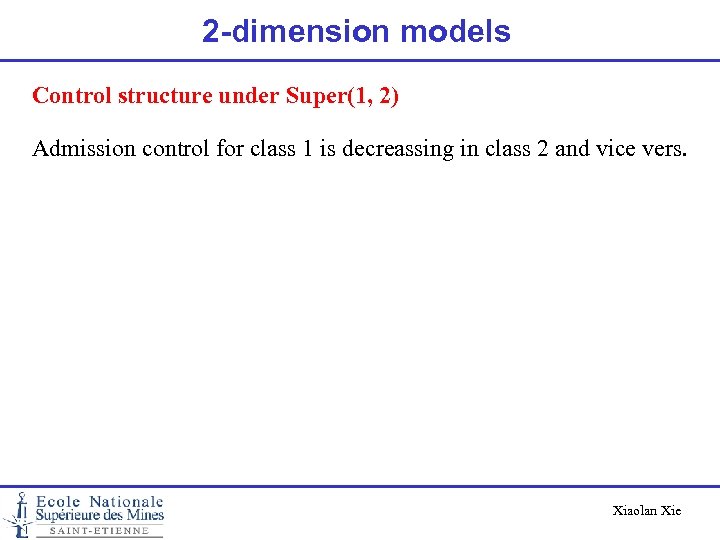2 -dimension models Control structure under Super(1, 2) Admission control for class 1 is