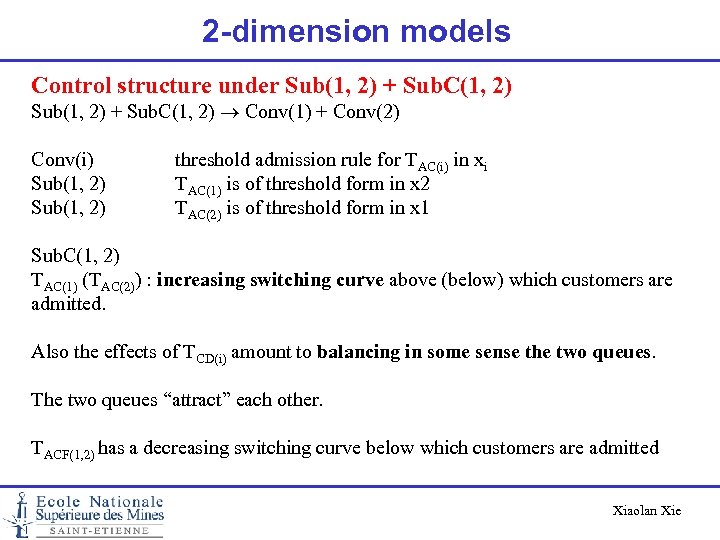 2 -dimension models Control structure under Sub(1, 2) + Sub. C(1, 2) Conv(1) +