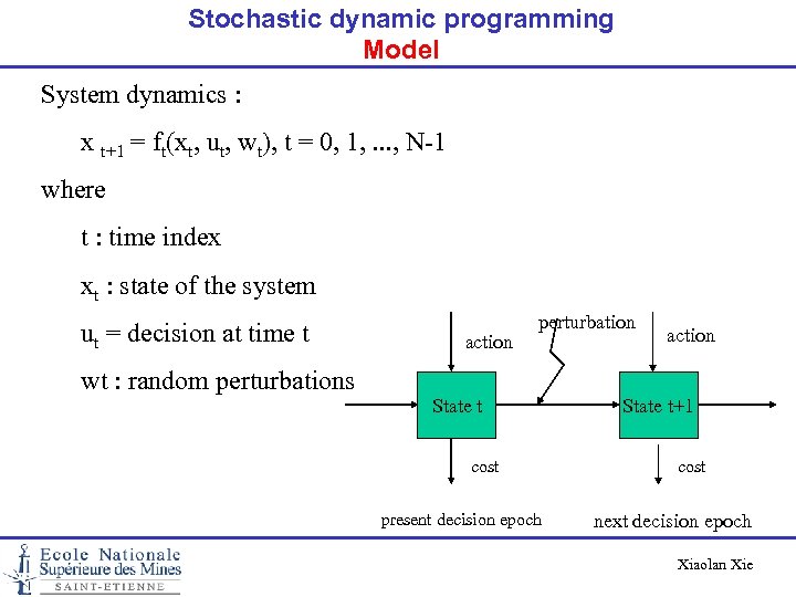 Stochastic dynamic programming Model System dynamics : x t+1 = ft(xt, ut, wt), t