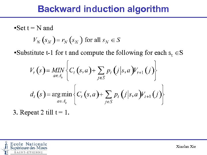 Backward induction algorithm • Set t = N and • Substitute t-1 for t