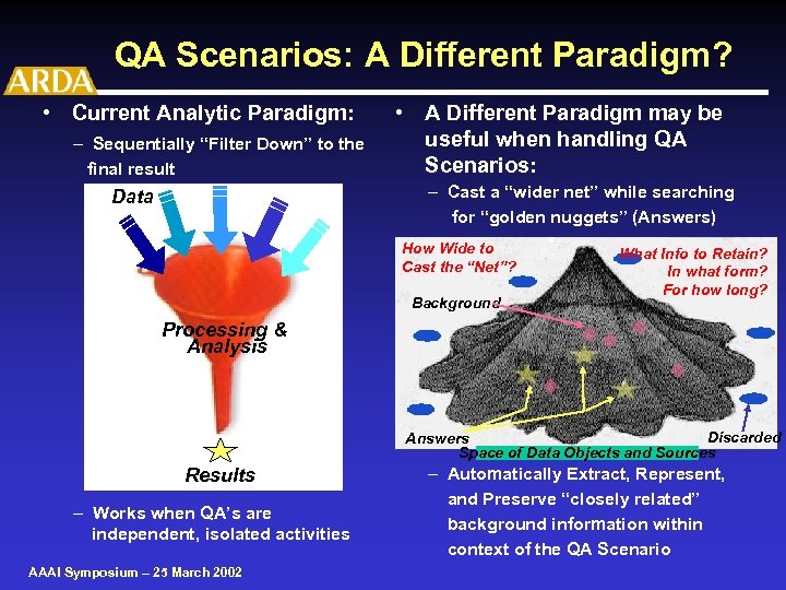 QA Scenarios: A Different Paradigm? • Current Analytic Paradigm: – Sequentially “Filter Down” to