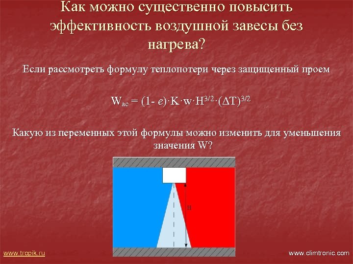 Как можно существенно повысить эффективность воздушной завесы без нагрева? Если рассмотреть формулу теплопотери через