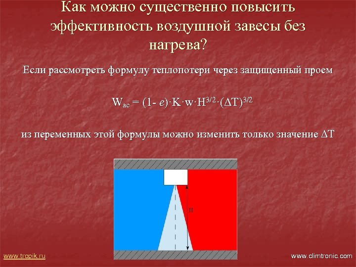 Как можно существенно повысить эффективность воздушной завесы без нагрева? Если рассмотреть формулу теплопотери через