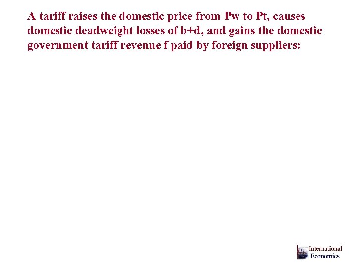 A tariff raises the domestic price from Pw to Pt, causes domestic deadweight losses