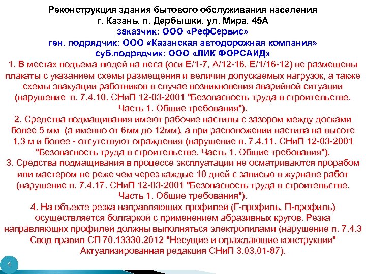 Реконструкция здания бытового обслуживания населения г. Казань, п. Дербышки, ул. Мира, 45 А заказчик: