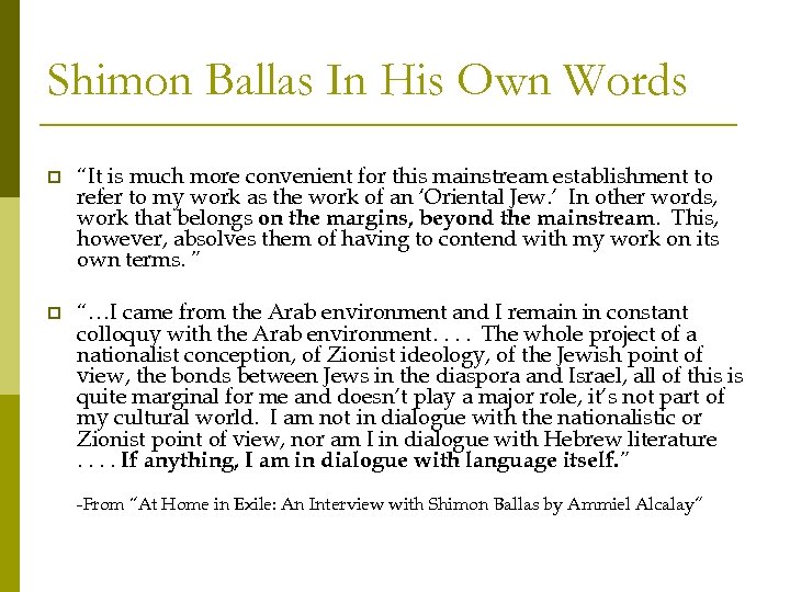 Shimon Ballas In His Own Words p “It is much more convenient for this