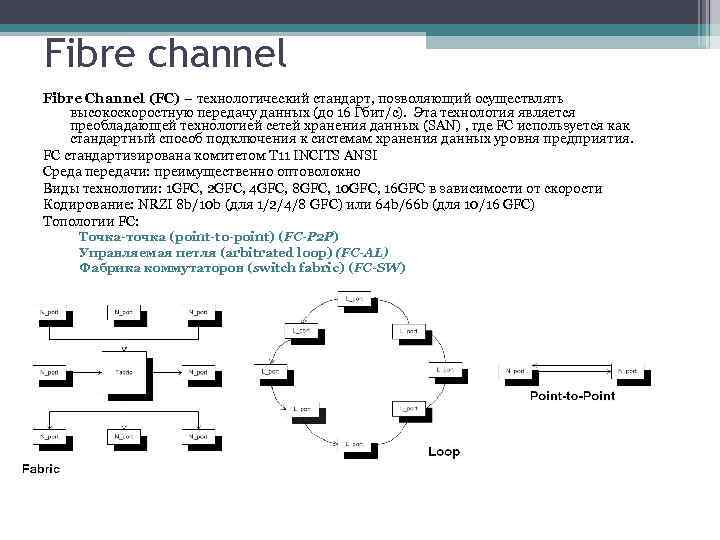 Fibre channel Fibre Channel (FC) – технологический стандарт, позволяющий осуществлять высокоскоростную передачу данных (до