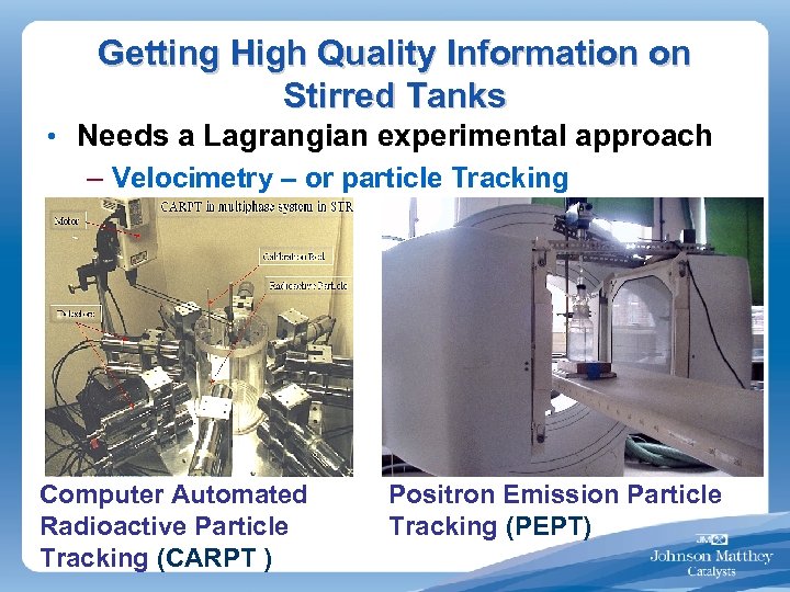 Getting High Quality Information on Stirred Tanks • Needs a Lagrangian experimental approach –