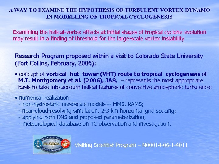 A WAY TO EXAMINE THE HYPOTHESIS OF TURBULENT VORTEX DYNAMO IN MODELLING OF TROPICAL