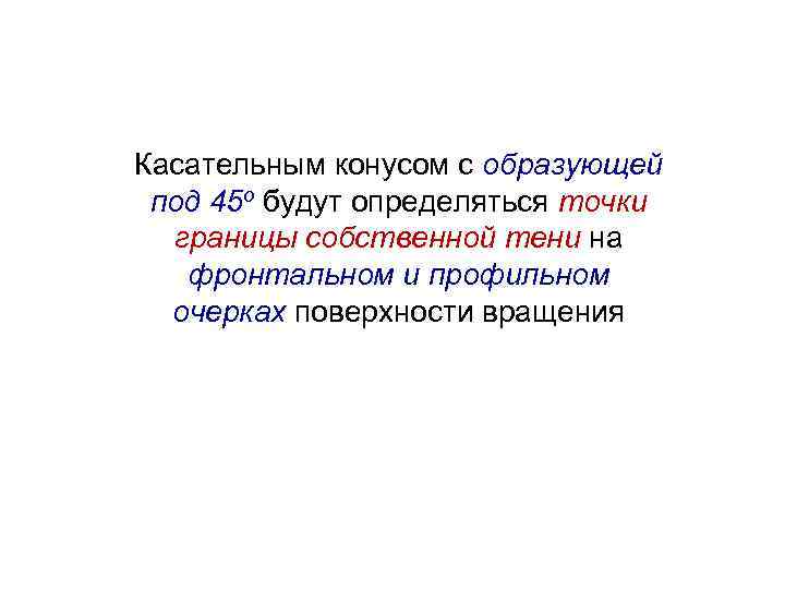 Касательным конусом с образующей под 45 о будут определяться точки границы собственной тени на