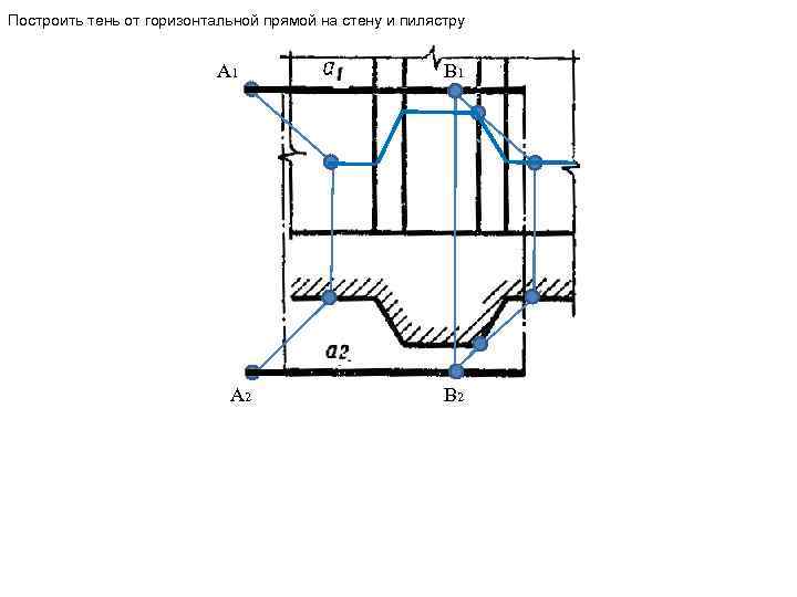 Построить тень от горизонтальной прямой на стену и пилястру A 1 A 2 B