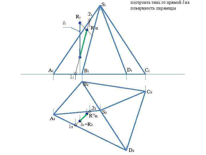 S 1 R 1 построить тень от прямой l на поверхность пирамиды 21 l