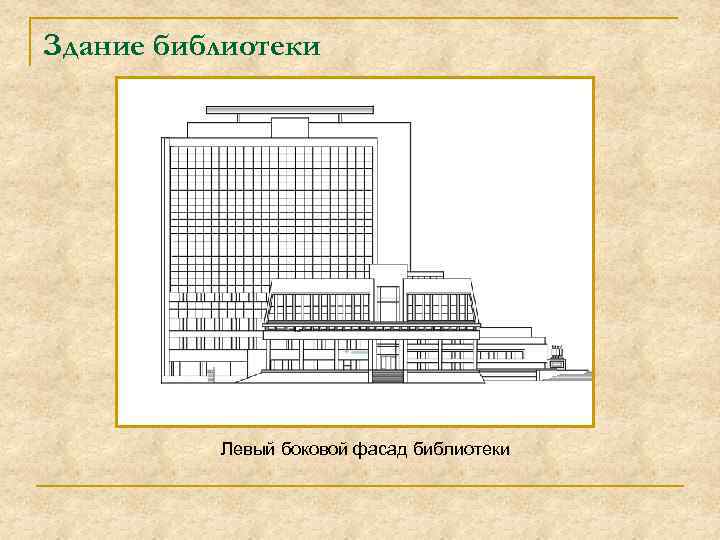 Здание библиотеки Левый боковой фасад библиотеки 