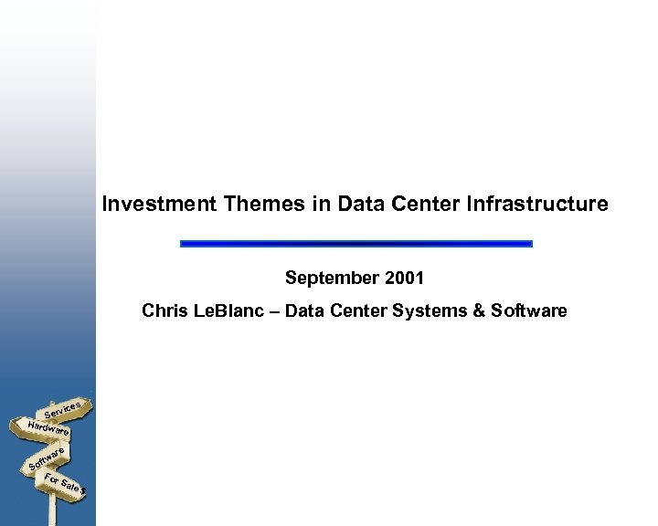 Investment Themes in Data Center Infrastructure September 2001 Chris Le. Blanc – Data Center