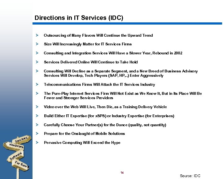 Directions in IT Services (IDC) Ø Ø Consulting and Integration Services Will Have a