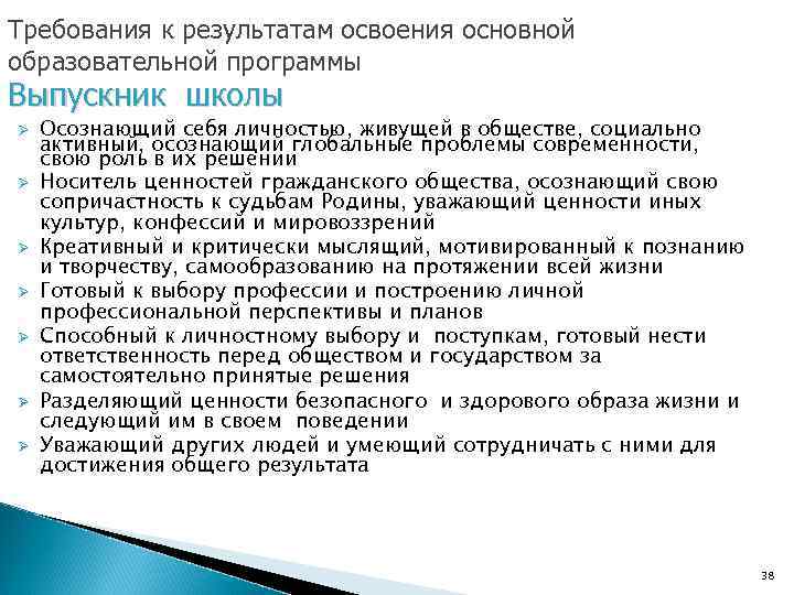 Требования к результатам освоения основной образовательной программы Выпускник школы Ø Ø Ø Ø Осознающий