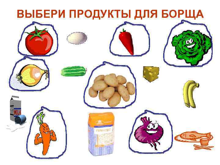 ВЫБЕРИ ПРОДУКТЫ ДЛЯ БОРЩА 