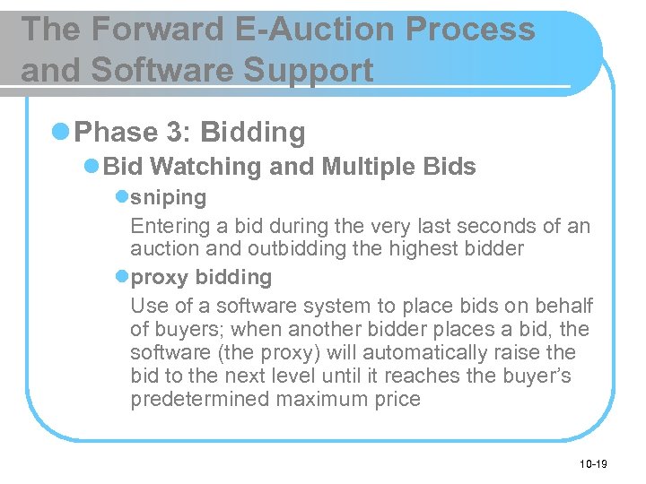 The Forward E-Auction Process and Software Support l Phase 3: Bidding l Bid Watching