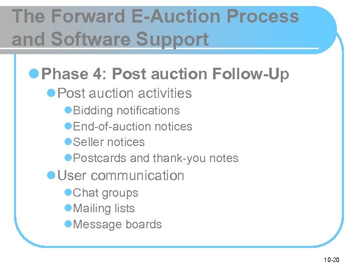 The Forward E-Auction Process and Software Support l Phase 4: Post auction Follow-Up l