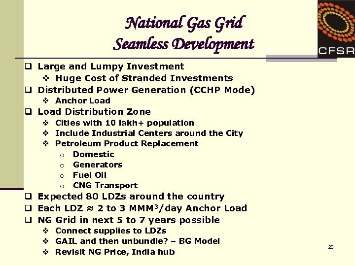 National Gas Grid Seamless Development q Large and Lumpy Investment v Huge Cost of