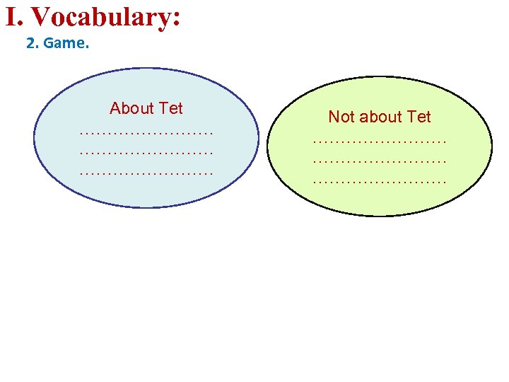 I. Vocabulary: 2. Game. About Tet …………………… Not about Tet …………………… 