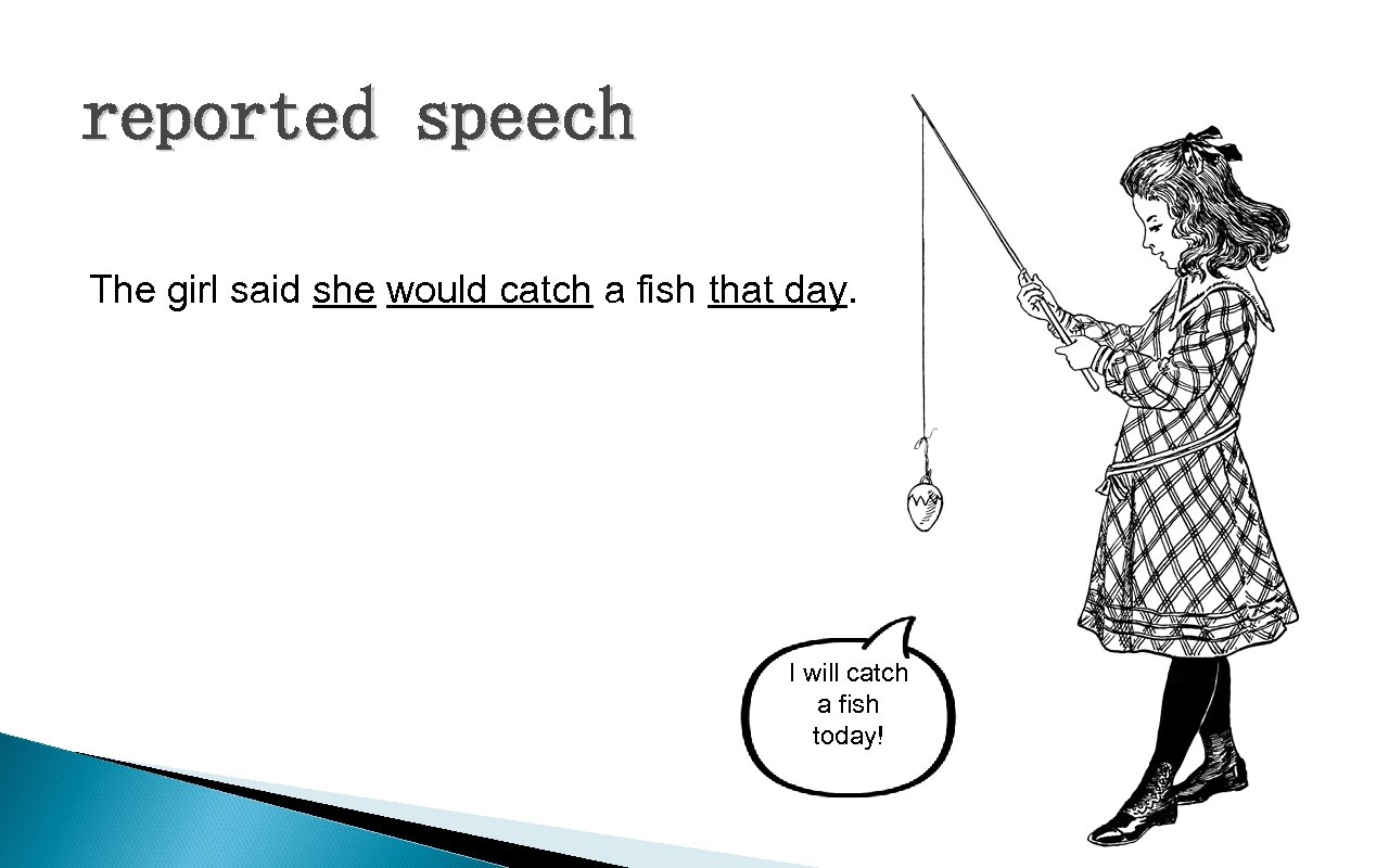 reported speech The girl said she would catch a fish that day. I will