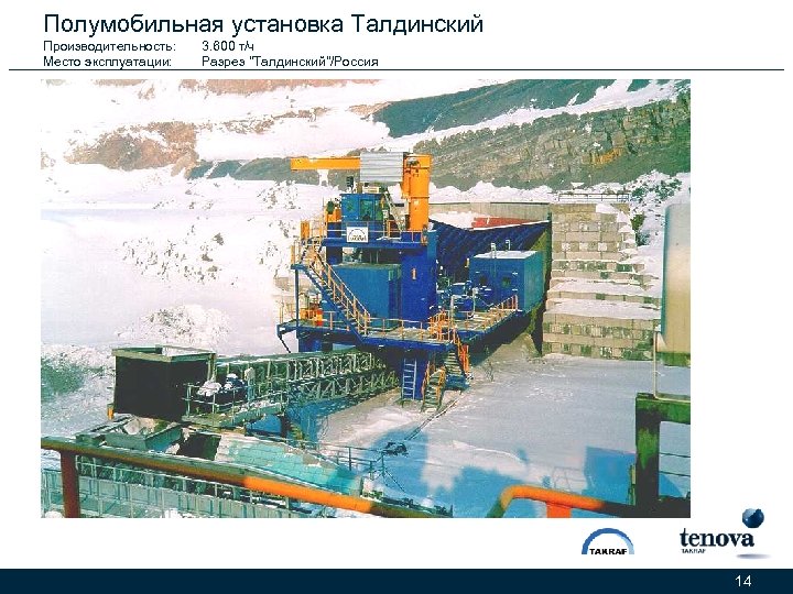 Полумобильная установка Талдинский Производительность: Место эксплуатации: 3. 600 т/ч Разрез 