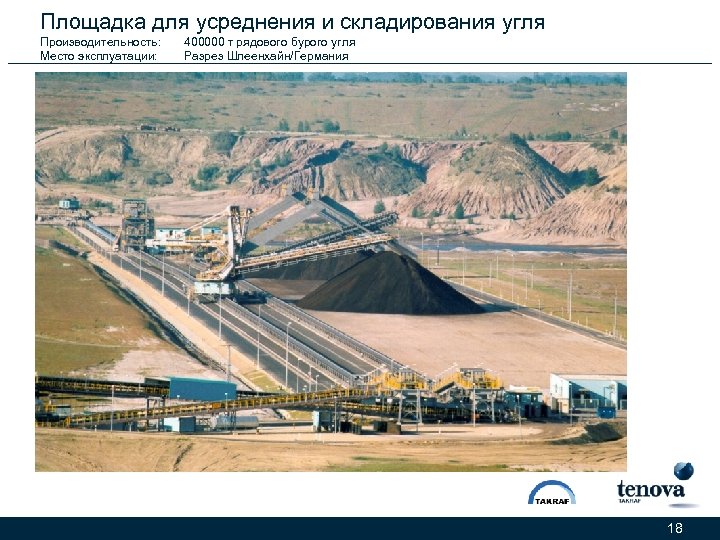 Площадка для усреднения и складирования угля Производительность: Место эксплуатации: 400000 т рядового бурого угля