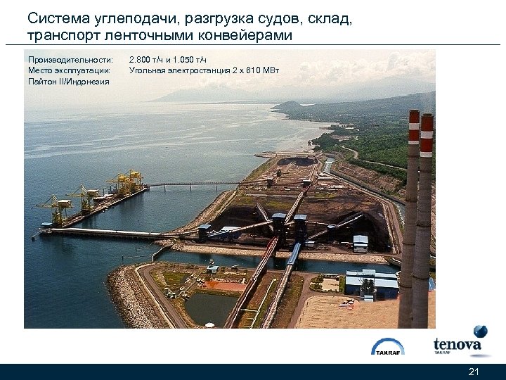 Система углеподачи, разгрузка судов, склад, транспорт ленточными конвейерами Производительности: Место эксплуатации: Пайтон II/Индонезия 2.