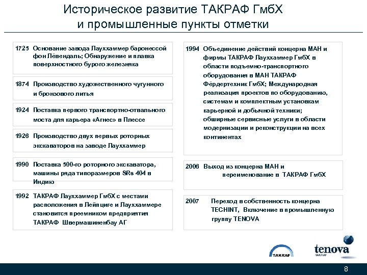 Историческое развитие ТАКРАФ Гмб. Х и промышленные пункты отметки 1725 Основание завода Лауххаммер баронессой