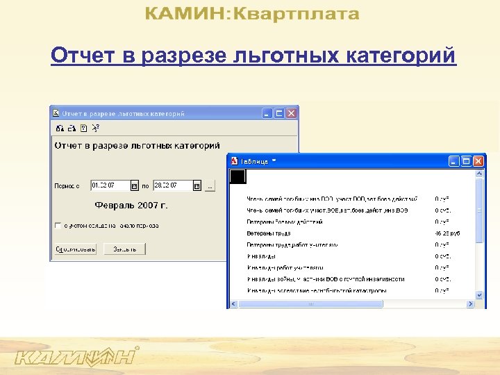 Отчет в разрезе льготных категорий 