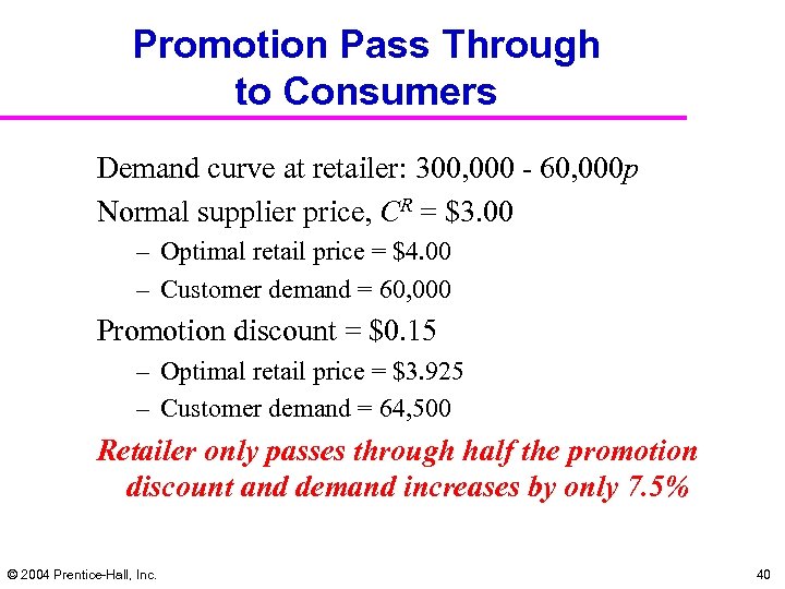 Promotion Pass Through to Consumers Demand curve at retailer: 300, 000 - 60, 000