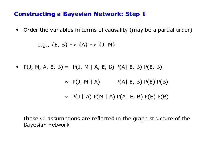 Constructing a Bayesian Network: Step 1 • Order the variables in terms of causality