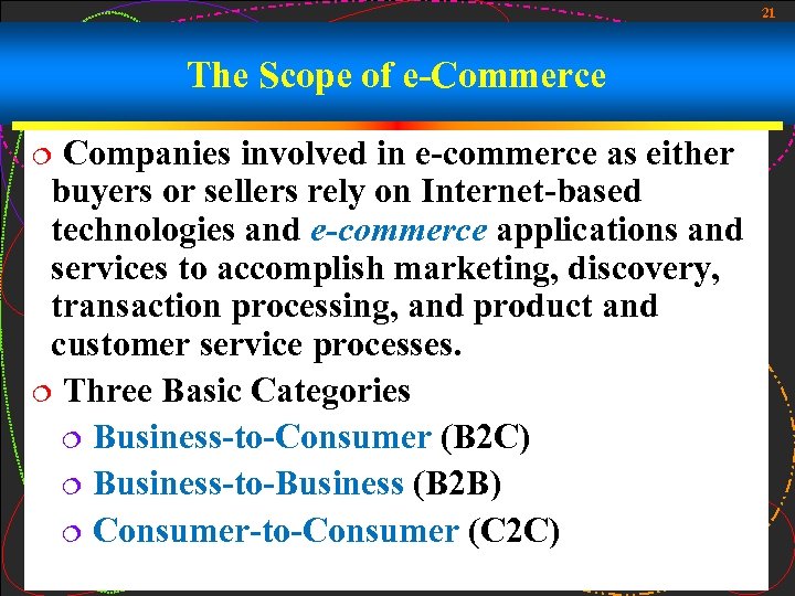 21 The Scope of e-Commerce Companies involved in e-commerce as either buyers or sellers