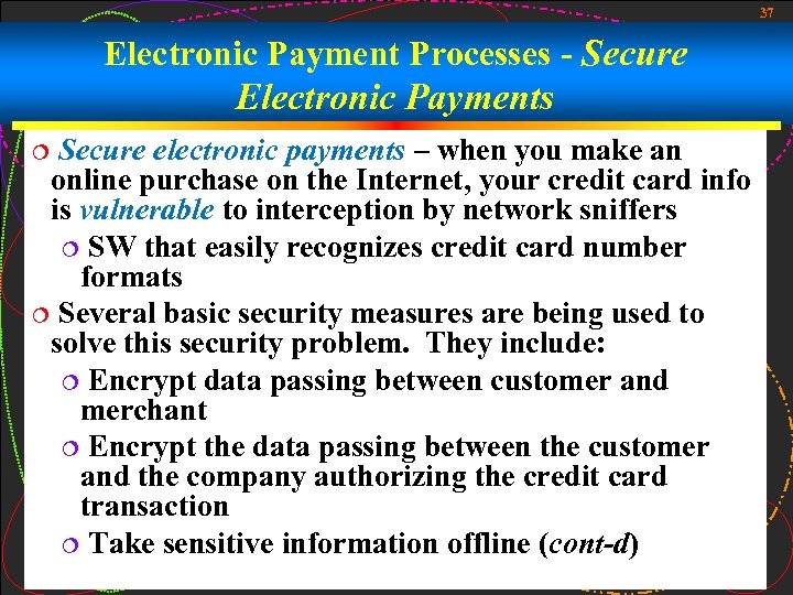 37 Electronic Payment Processes - Secure Electronic Payments Secure electronic payments – when you