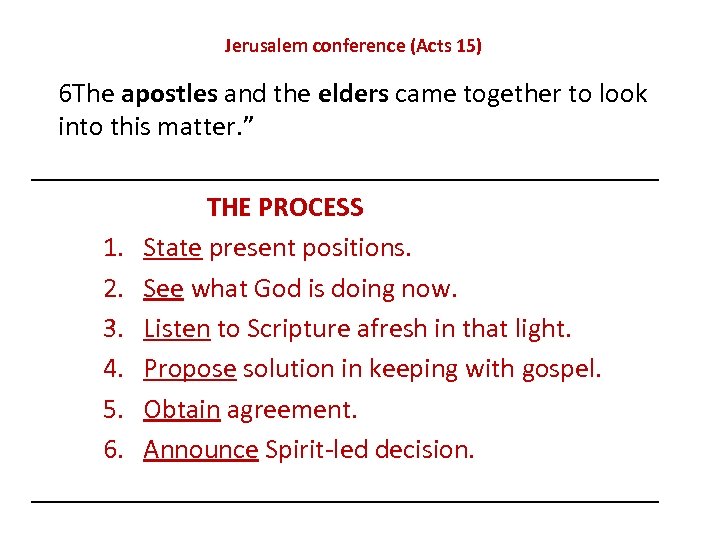 Jerusalem conference (Acts 15) 6 The apostles and the elders came together to look