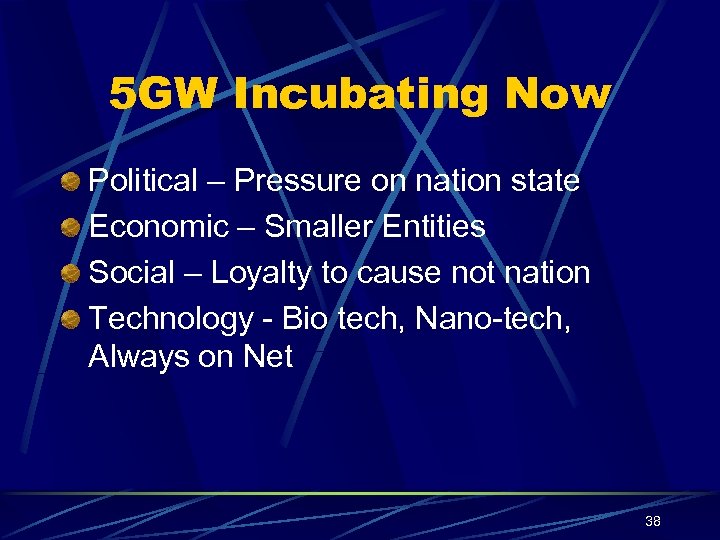 5 GW Incubating Now Political – Pressure on nation state Economic – Smaller Entities