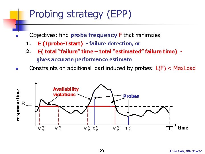 Probing strategy (EPP) n Objectives: find probe frequency F that minimizes 1. E (Tprobe-Tstart)